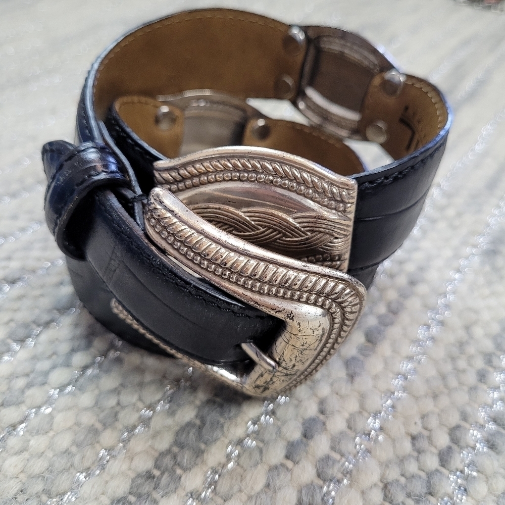 Fossil vintage leather & silver platted western belt - Picture 6 of 9